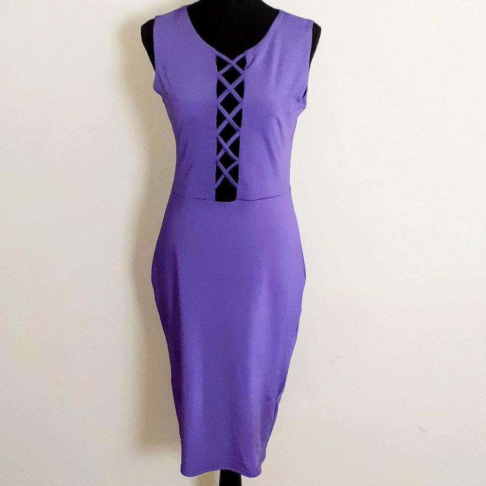 Women's Solid Sleeveless Knee Fitted Purple Dress